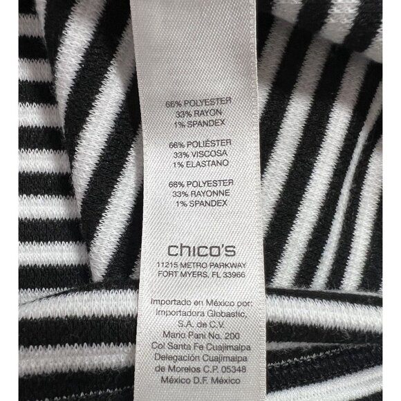 Chico's 3 Top 3/4 sleeve black white striped Shirt Size Large Stretch - Picture 8 of 8